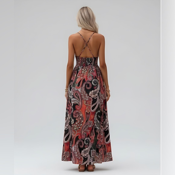 Boho Paisley Print Shirred Cami Maxi Dress - Picture 2 of 8